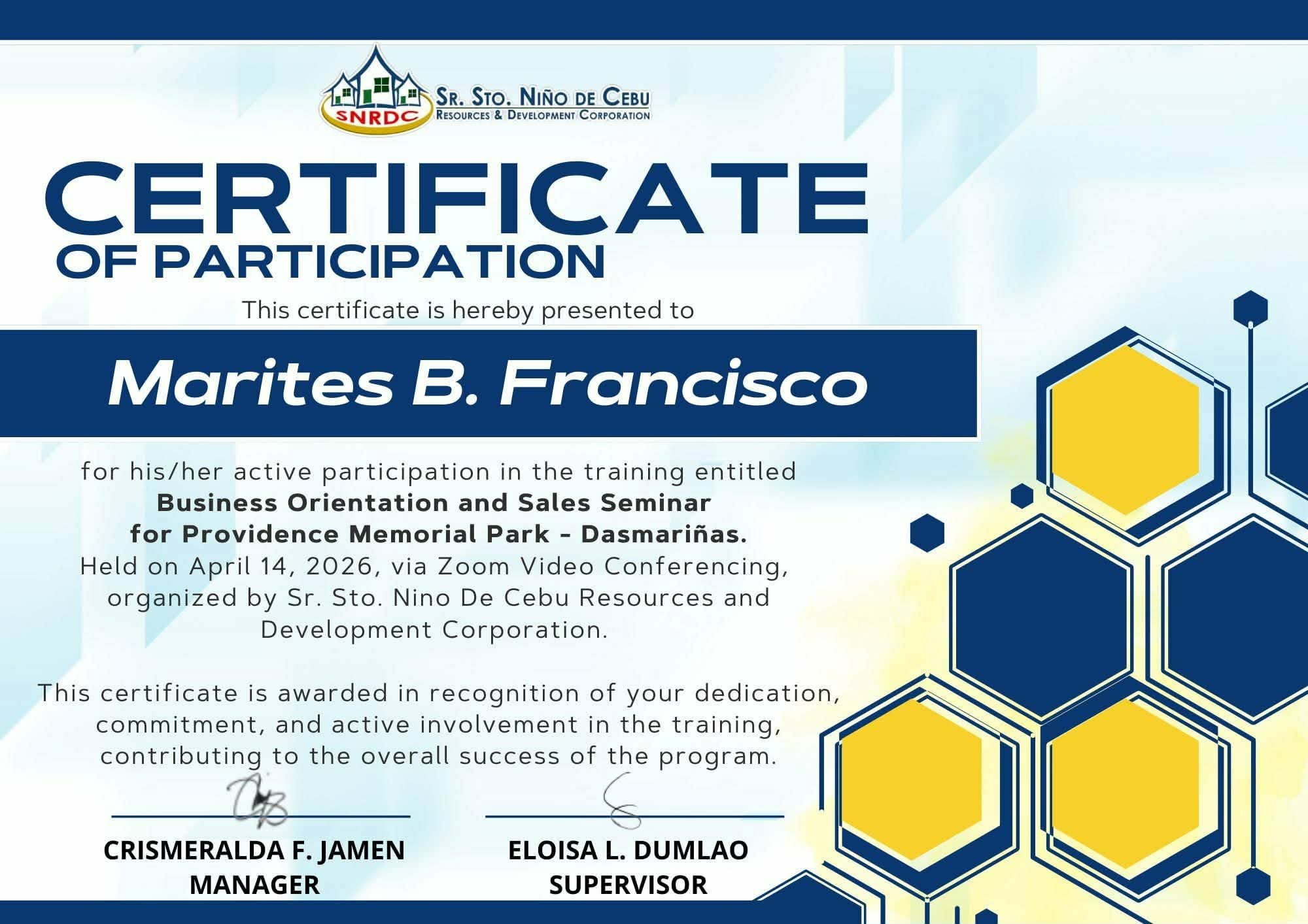 Certificate of Participation